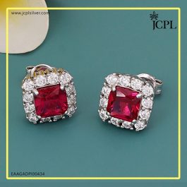 Red CZ Stone Silver Earring