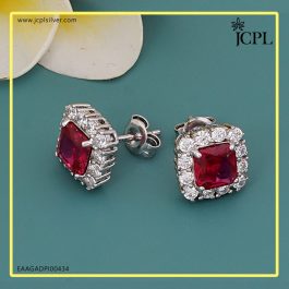 Red CZ Stone Silver Earring